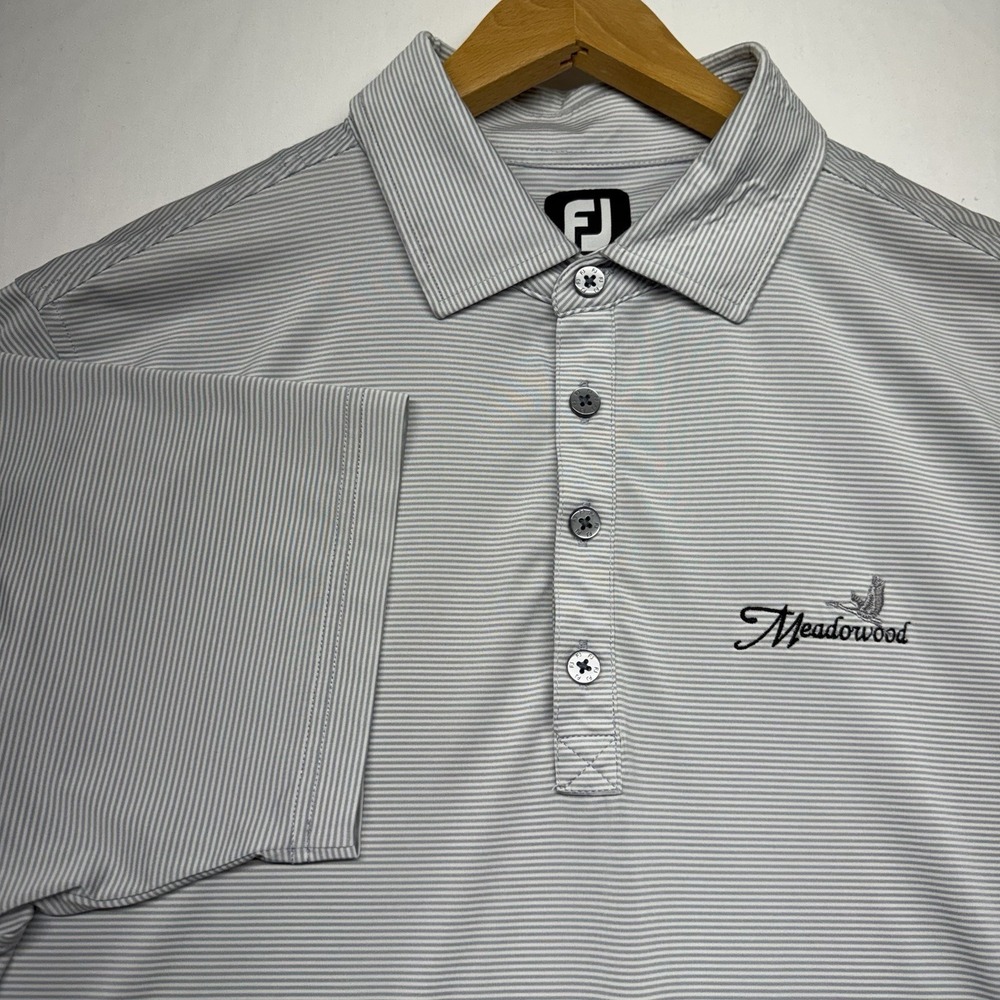 FootJoy‎ FJ Meadowood Golf Polo Shirt Gray Stripe Mens Medium Stretch